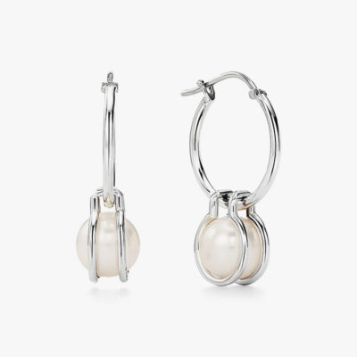 White Gold Pearl Earrings